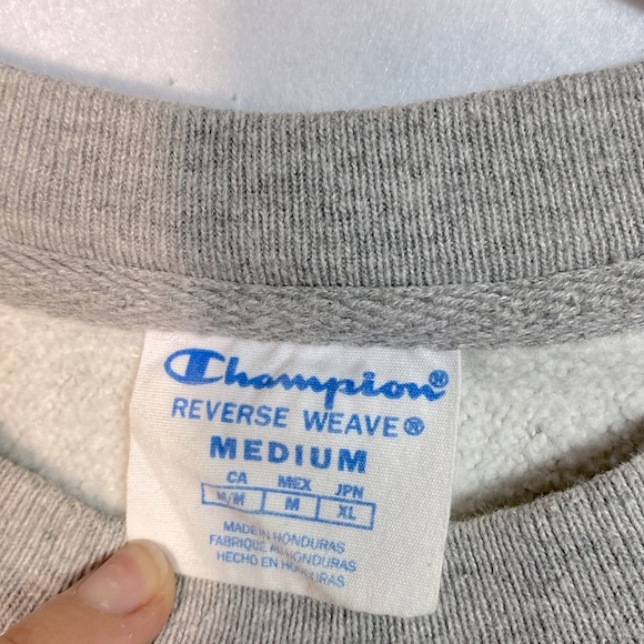 Champion Reverse Weave Unisex Heather Gray Crewneck Pink Logo size Medium - Picture 12 of 13